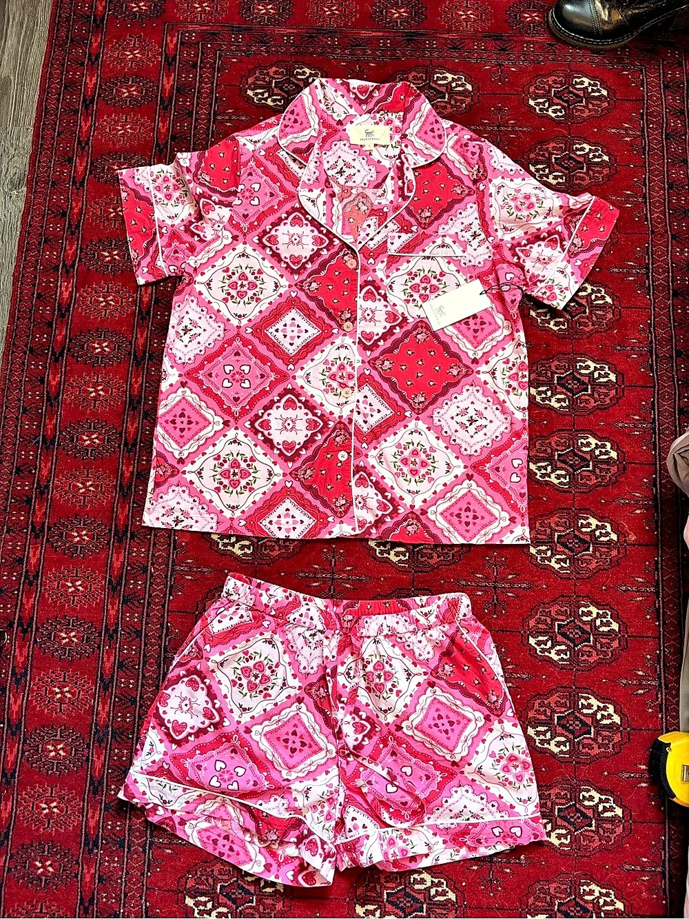 Printfresh NWT Queen of Hearts Bandana Print Short PJ Set Pink & Red Small